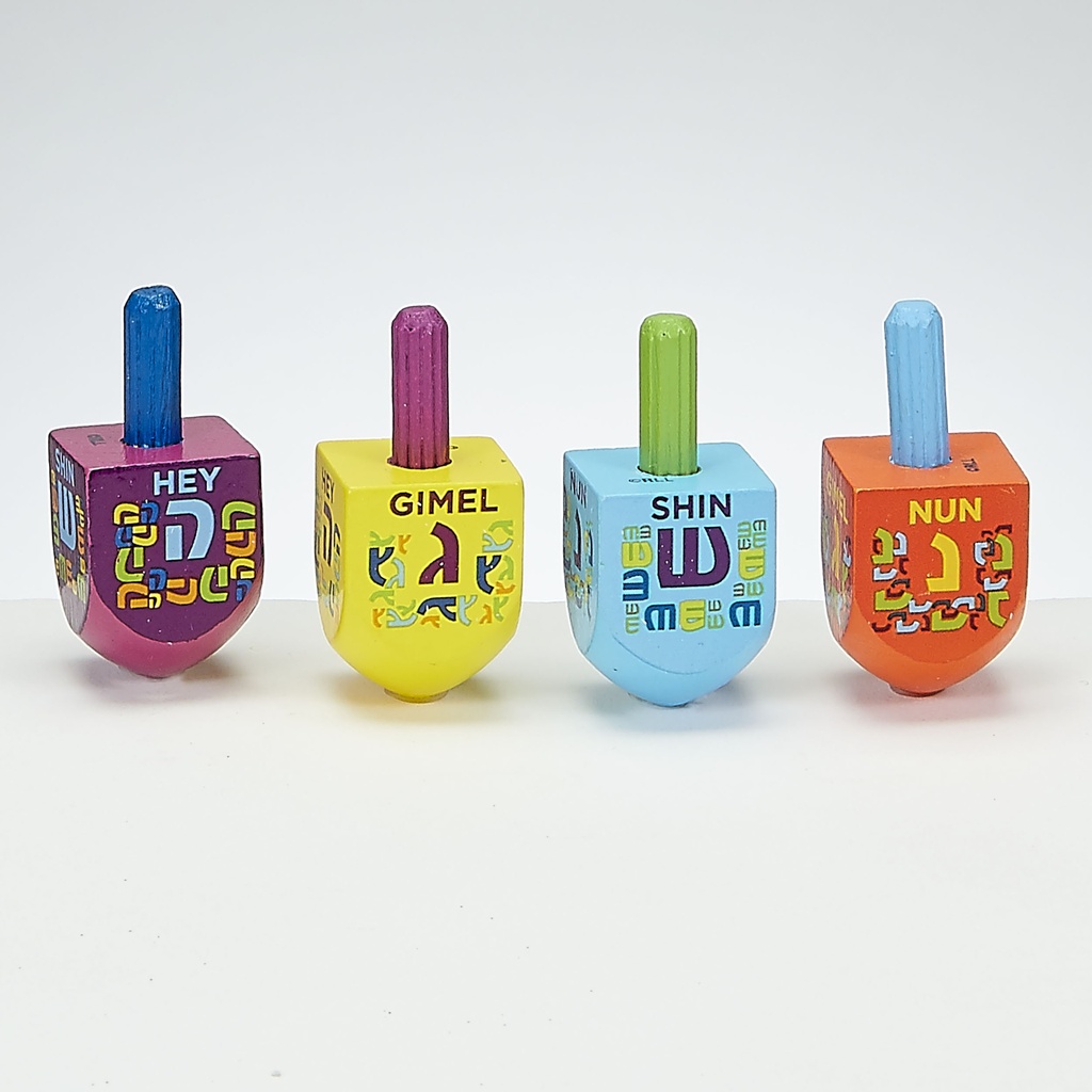 Small Painted Wood Dreidels  with English