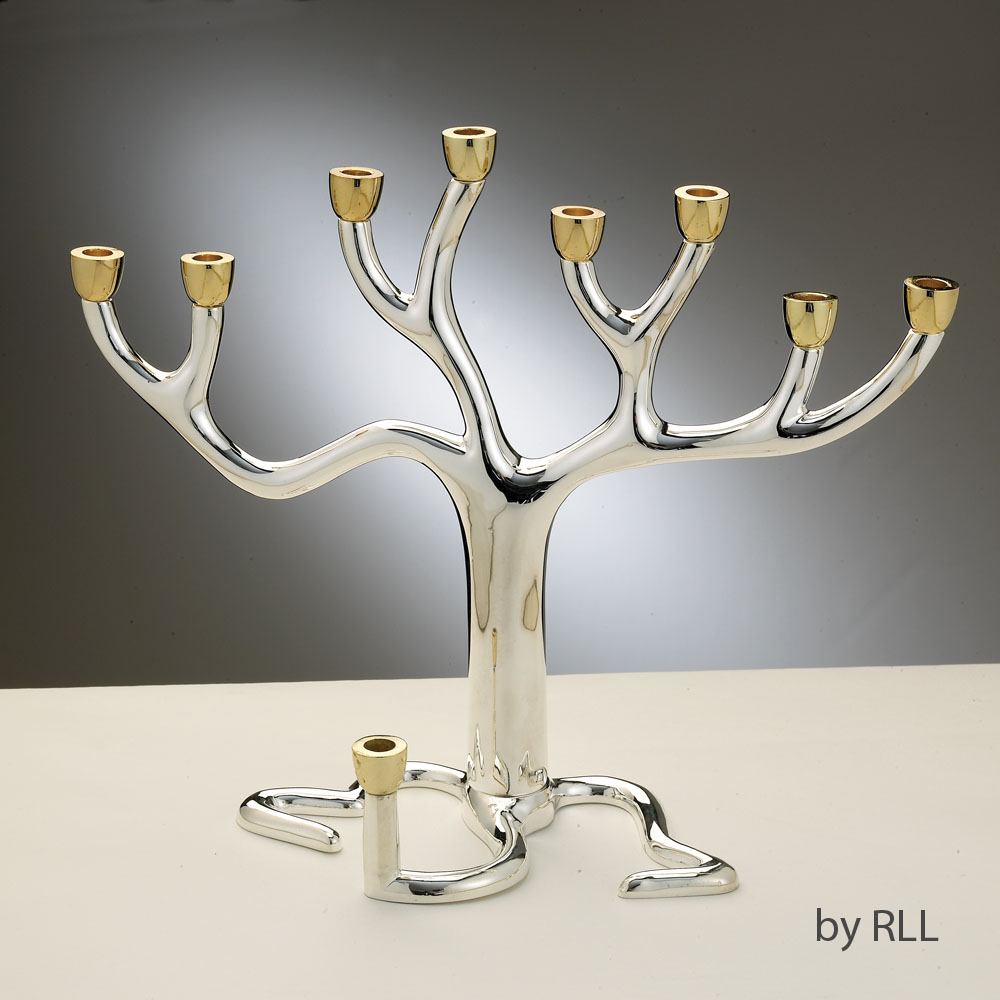 Lg "Tree of Life"™ Menorah  - S/P with Gold-tone Cups
