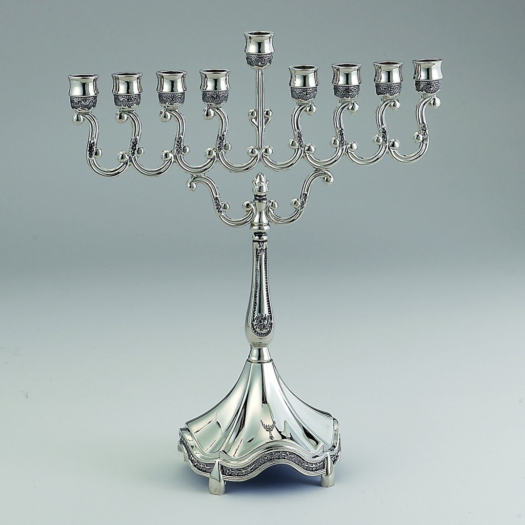 Polished Silvertone Curlicues Menorah