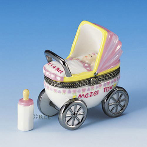 Baby Girl Hinged Box Carriage with Baby Bottle Treasure