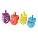 4 Lg Hand Painted Wood Dreidels with Rules of The Game
