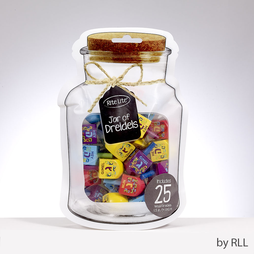Jar Of Dreidels, 25 Decorated Wood Multi Dreidels