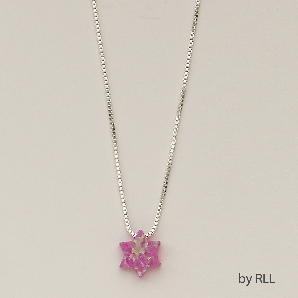 Pink Opal "Star of David" Pendant,on 16" Sterl Chain