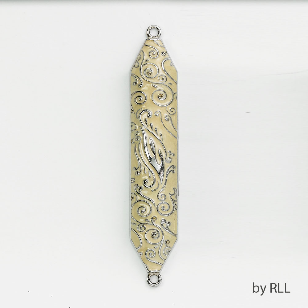 Ivory "Swirls" Enameled Mezuzah with Rhinestones-5"
