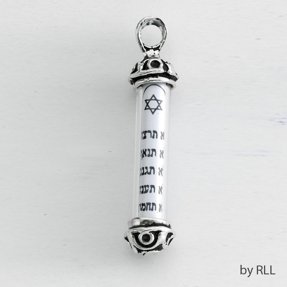  1.5" Sterling Silver 10 Commandments Mezuzah Pendant