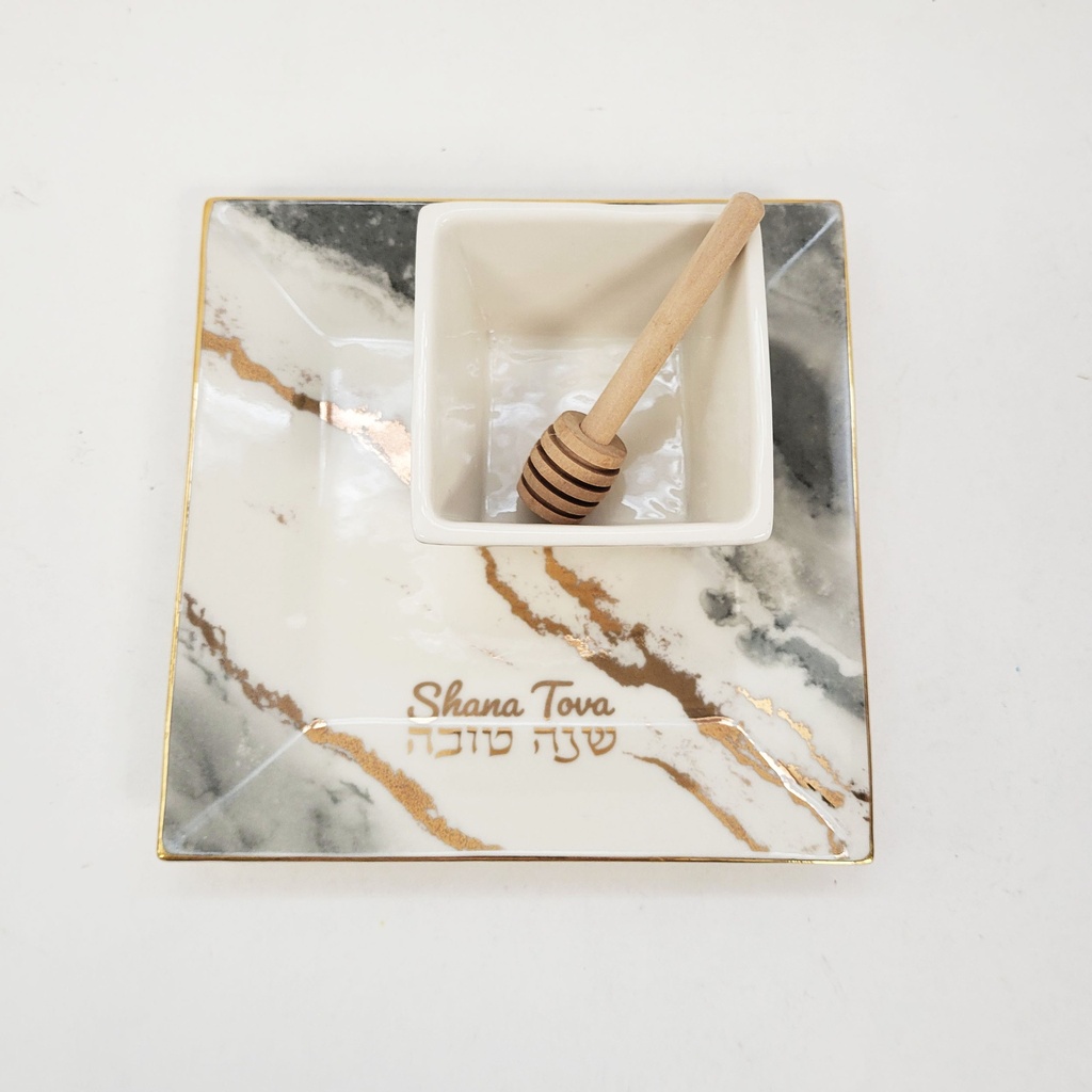 Square Shaped Porcelain Apple & Honey Dish Set