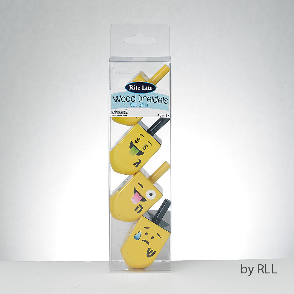 4 Hand-Painted Wood Dreidels with Emojis