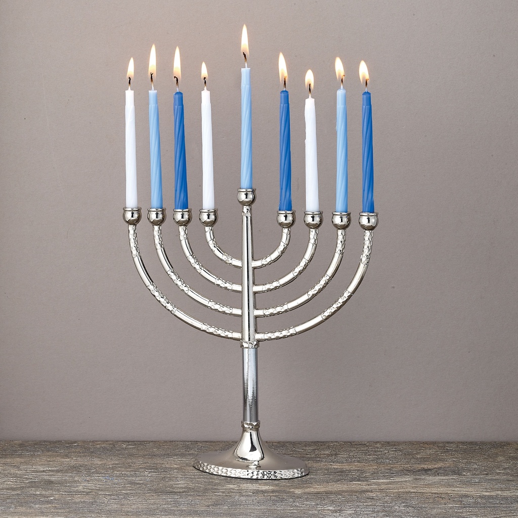 Silvertone Classic Elegance Menorah with Hammered Accents