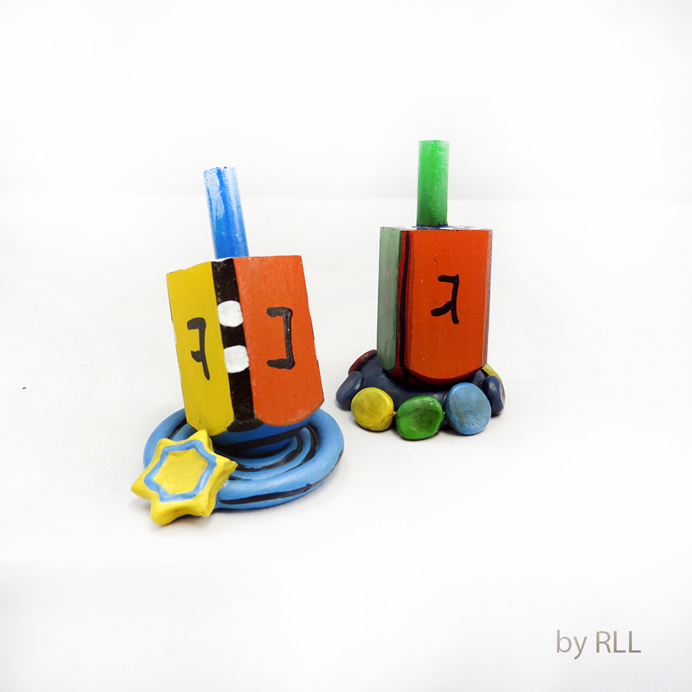 Hand-painted Wood Dreidel & Stand,boxed