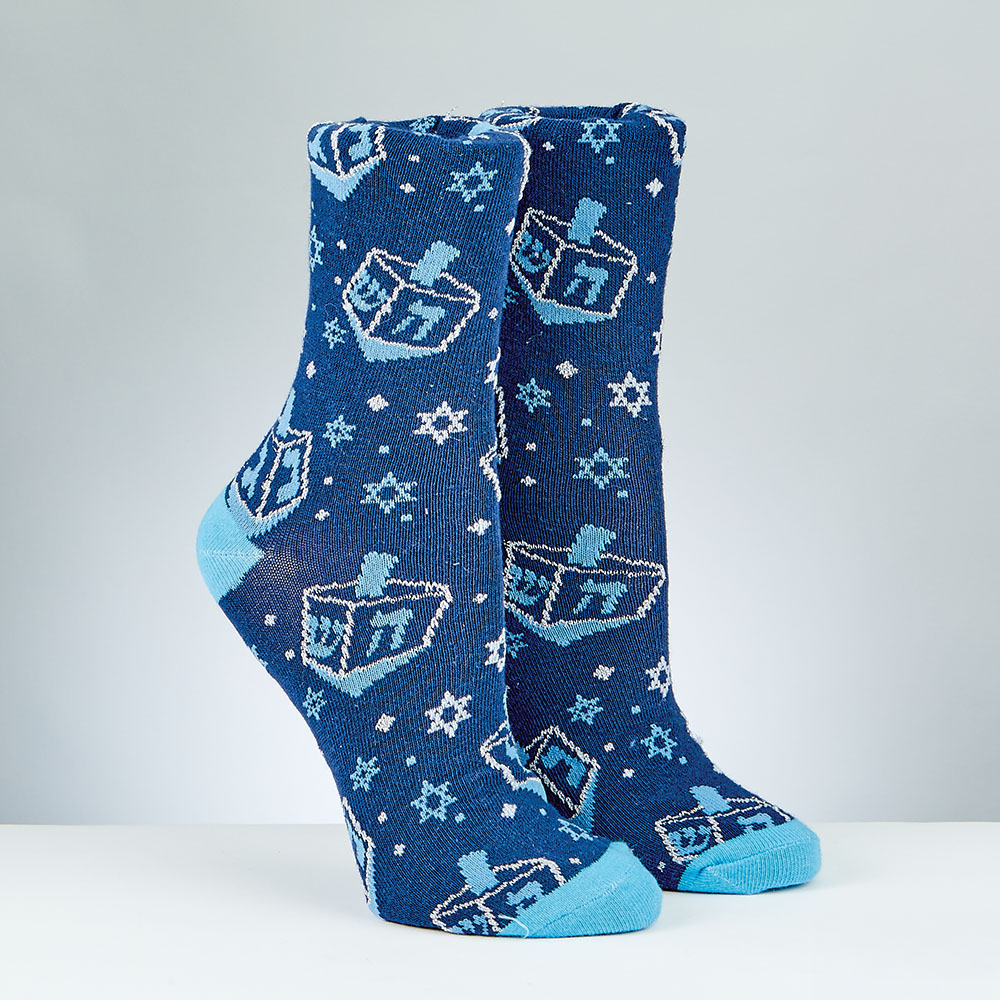 Chanukah Adult Crew Dreidels Socks, Metallic Accents 