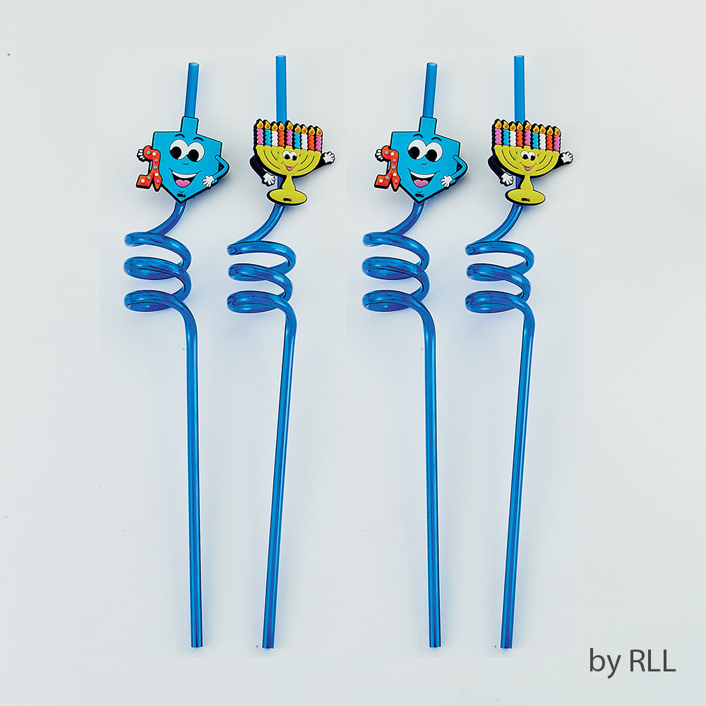 Set Of 4 Chanukah Fun Straws with Dreidels & Menorahs