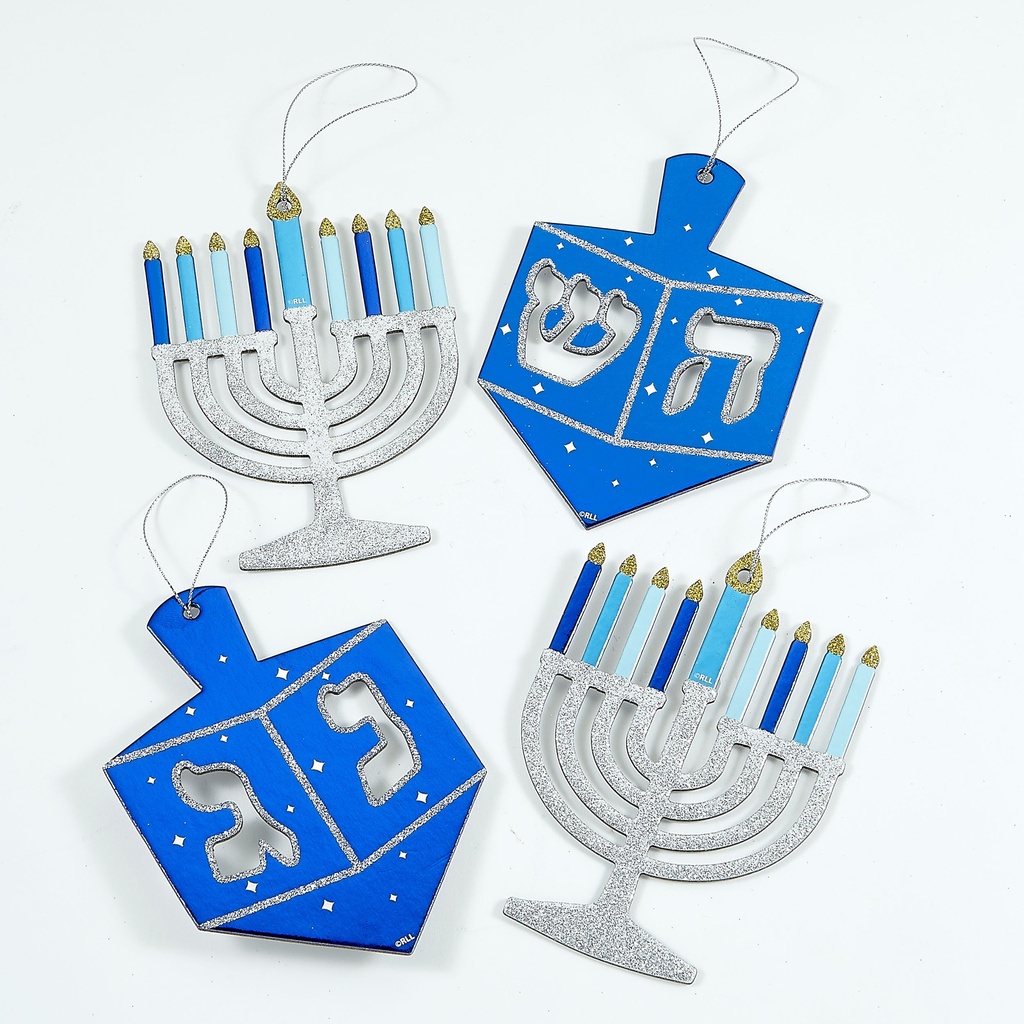 Set of 4 Chanukah Decor With Glitter And Foil