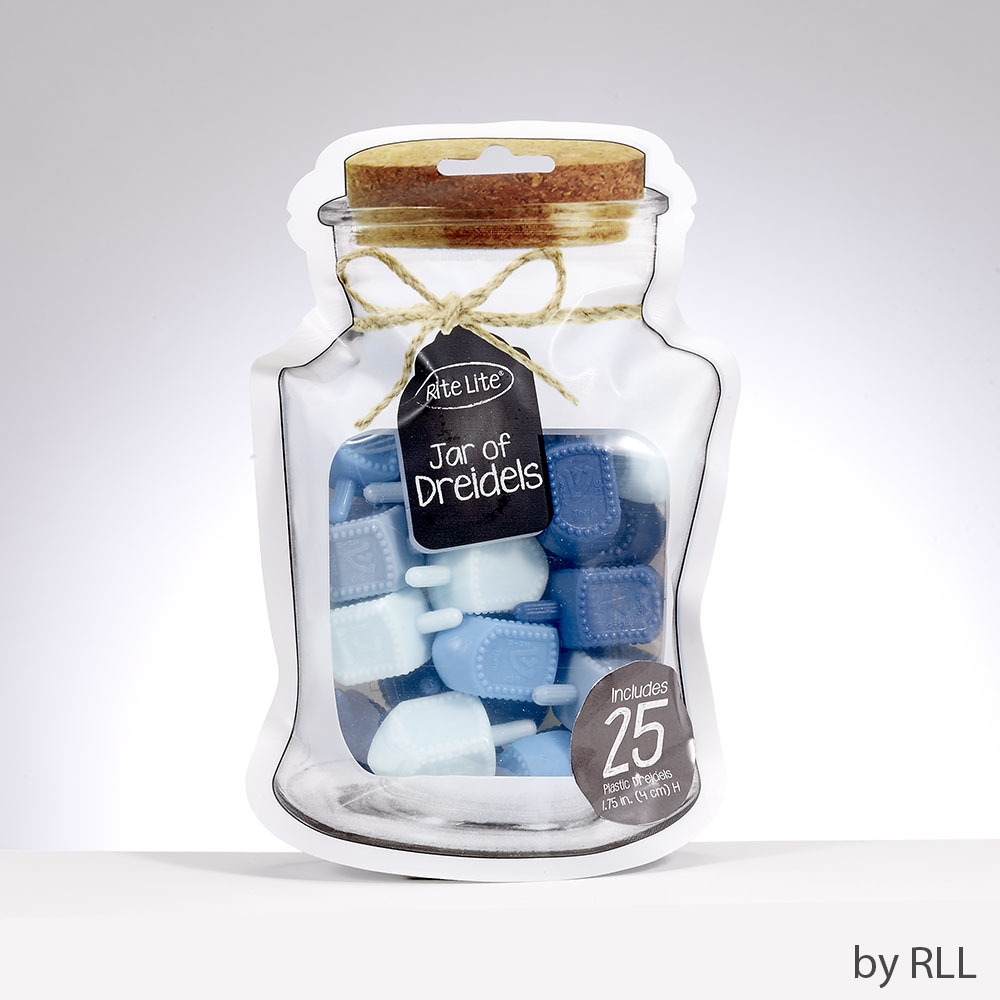 Jar Of Dreidels,25 Med Plast Dreidels,Shades Of Blue