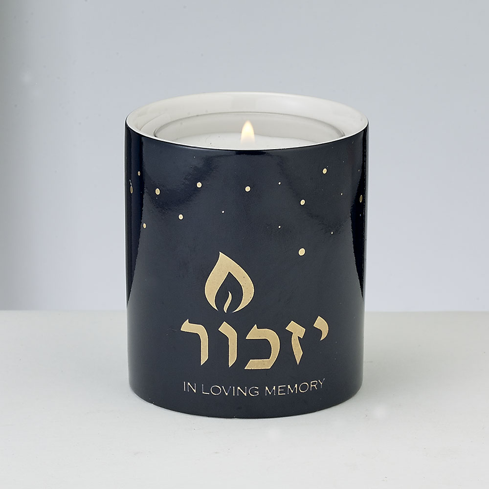 Blue Ceramic Yizkor Luminaria w/ Gold Accents, 1 Day