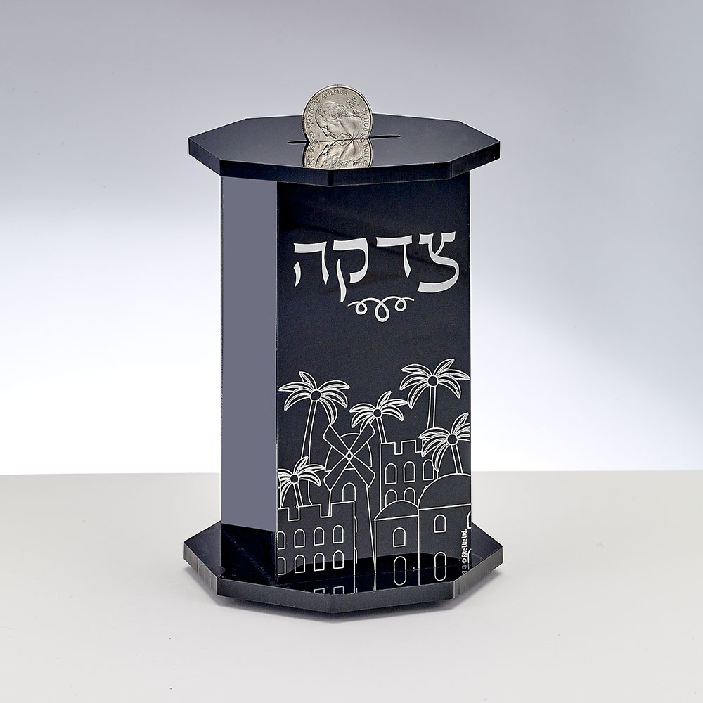 Black Acrylic Hexagon Tzedakah Box