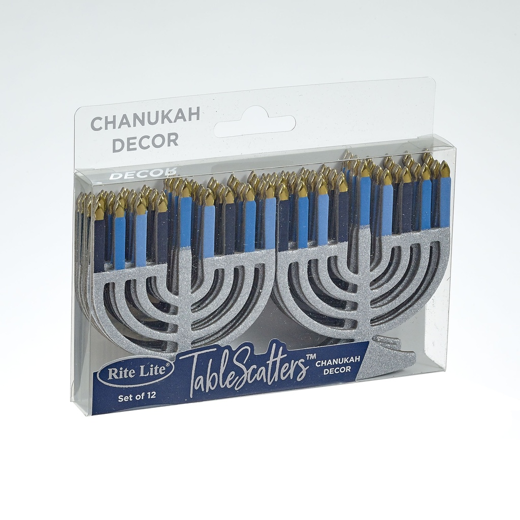Chanukah Tablescatters, 12 Foiled & Glittered Menorahs