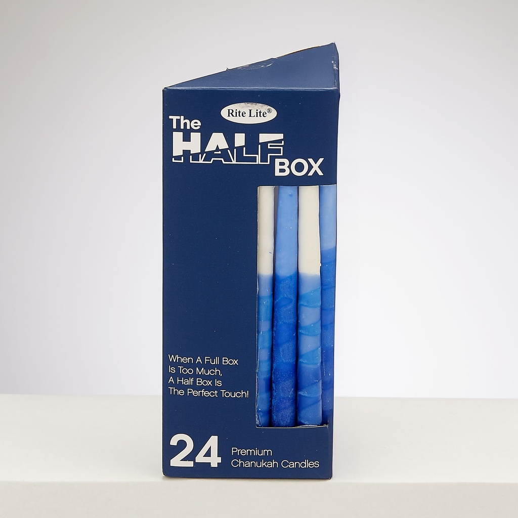 The Half Box 24 Pack Chanukah Candles, Decorated Blue Tri-Color
