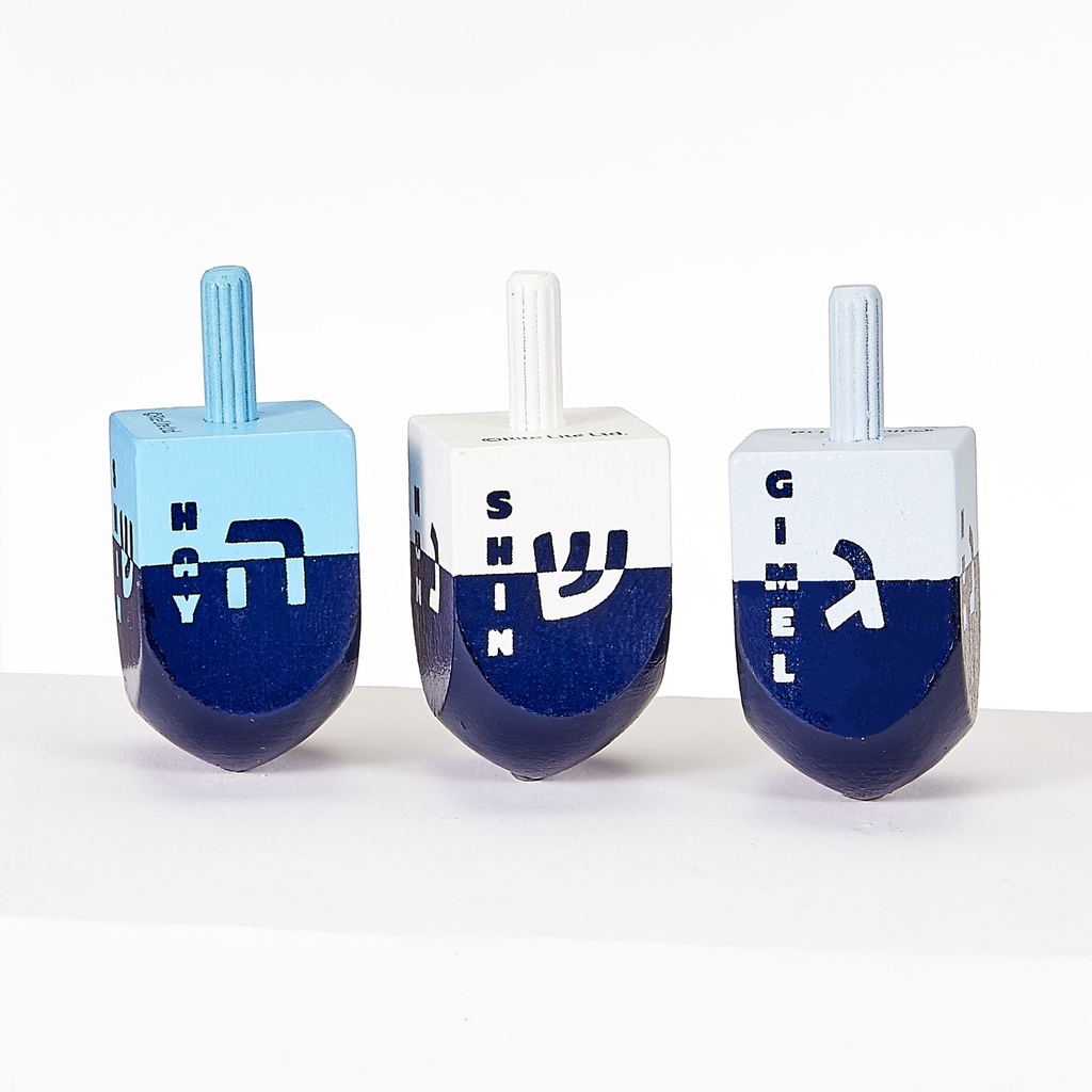 Lg Colorblock Wood Dreidels Handpainted, Shades of Blue