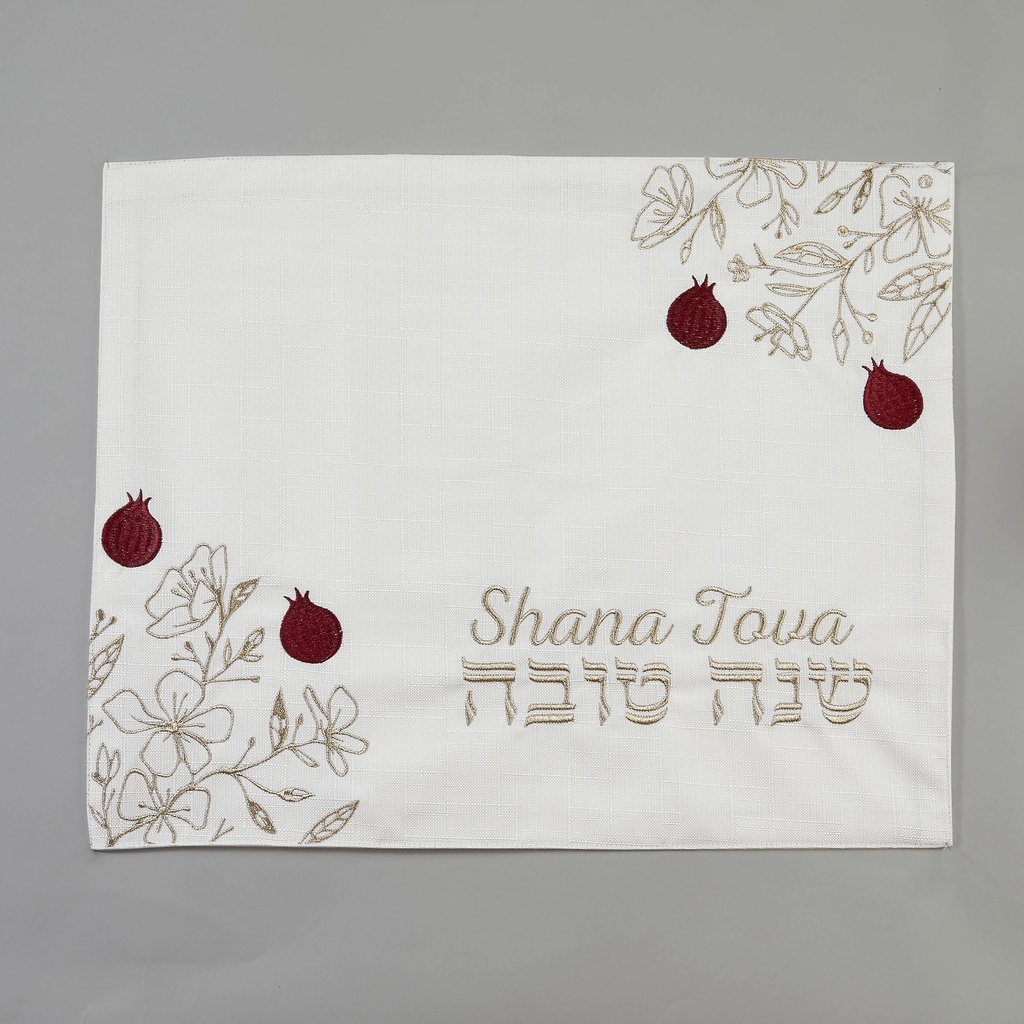 White Rosh Hashana Challah Cover, With Gold Embroidery
