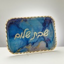 Marble Design Glass Rectangle Shabbat Tray