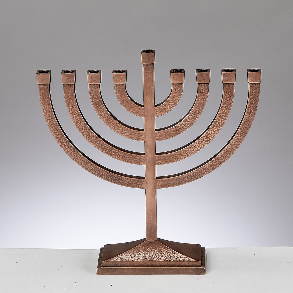Traditional Aluminum Hammered Menorah - Copper Finish