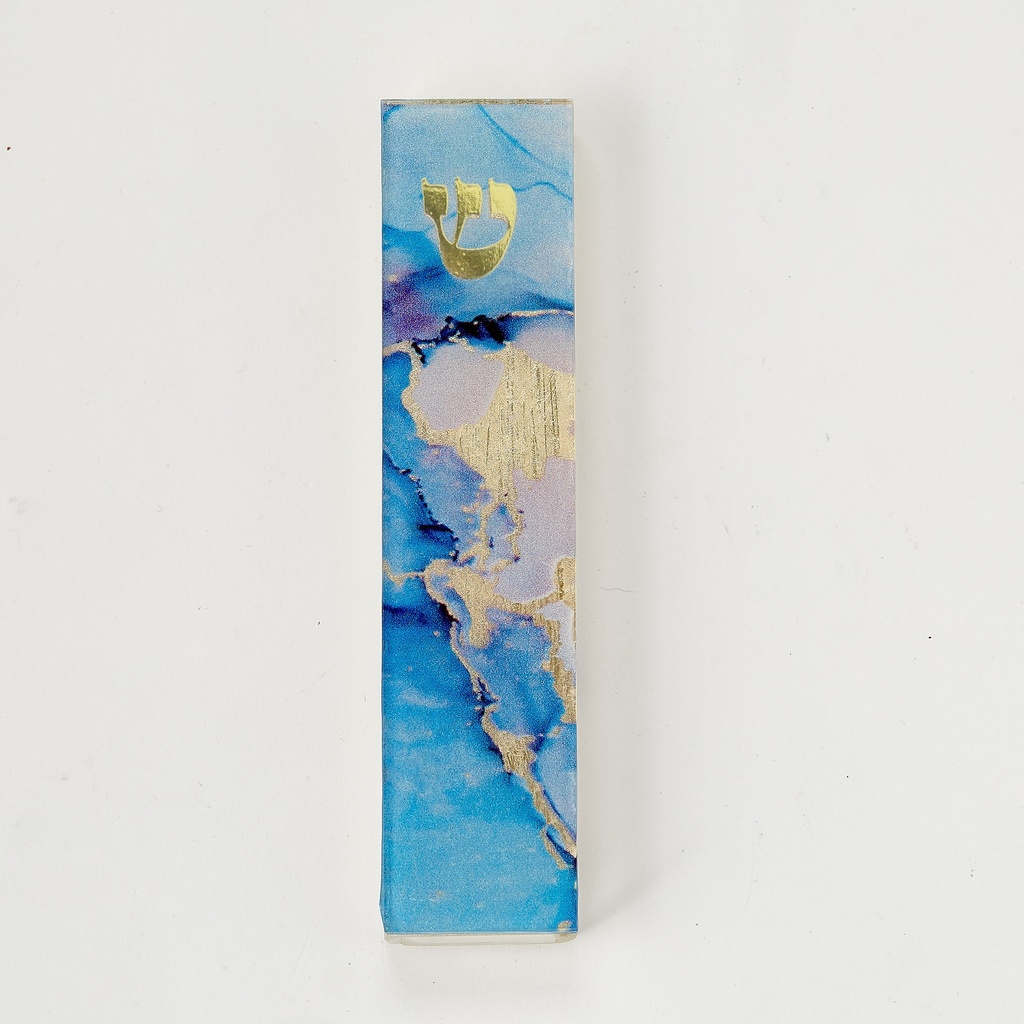 Blue Marble Art Glass Mezuzah