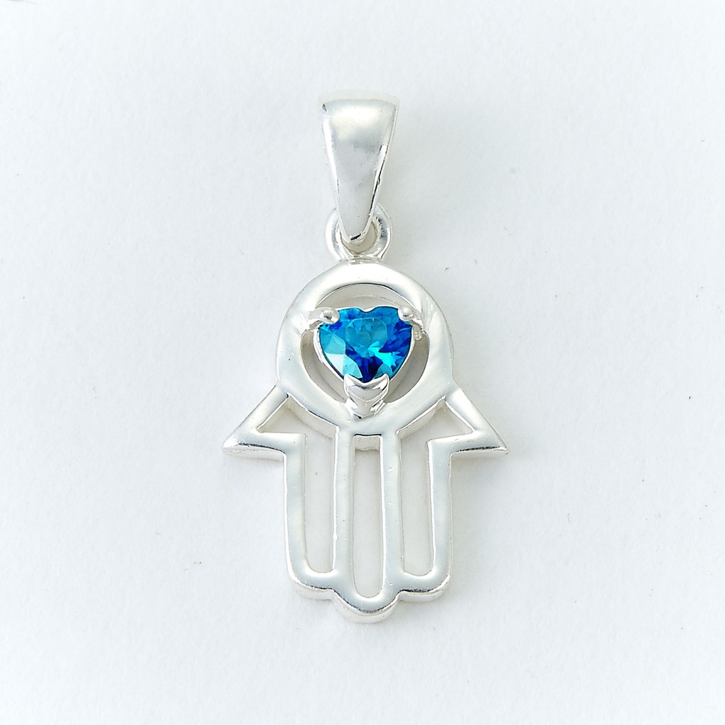 3/4" Sterling Hamsa Pendant with Blue Stone