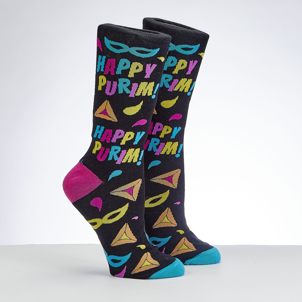 Happy Purim Adult Crew Socks