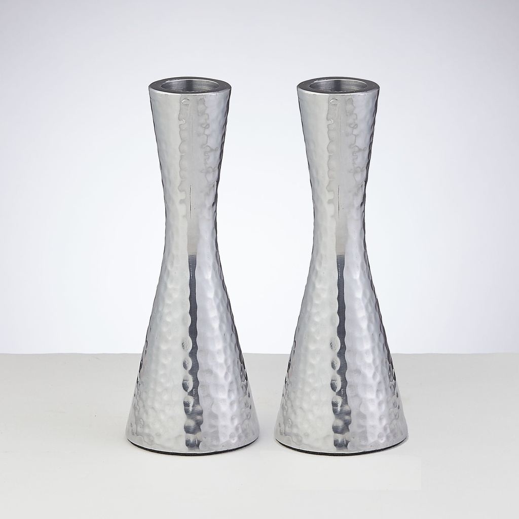 Pair of Hammered Polished Aluminum Candlesticks