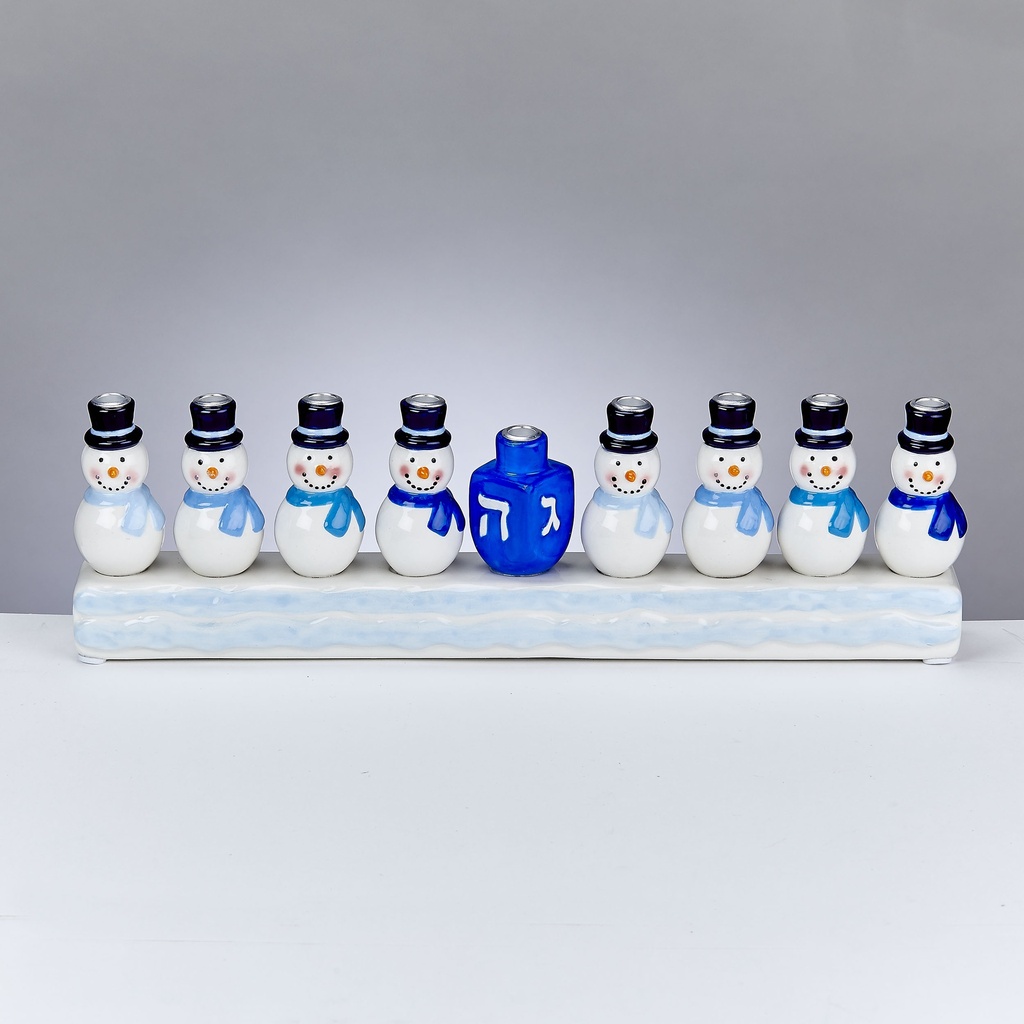 Chanukah Snowmen Handpainted Ceramic Menorah