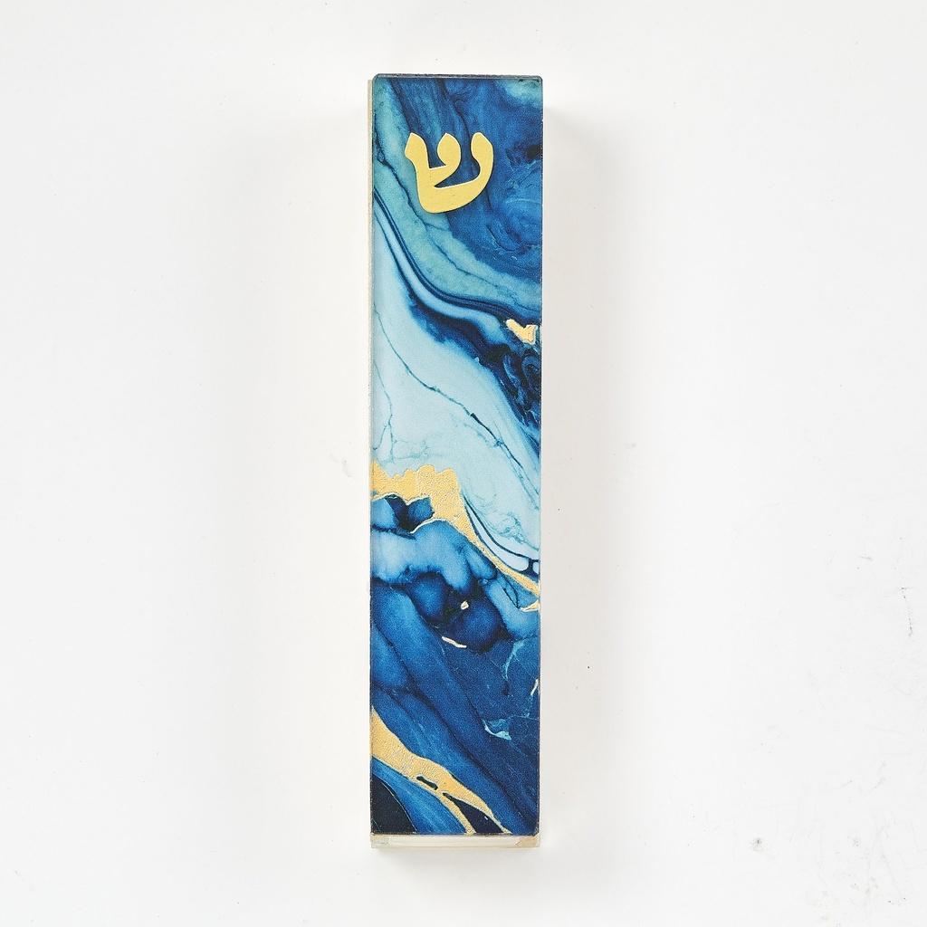 Dark Blue Marble Art Glass Mezuzah