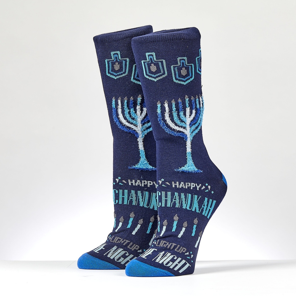 Chanukah Socks With Fuzzy Menorah, Adult Size, Gift Box