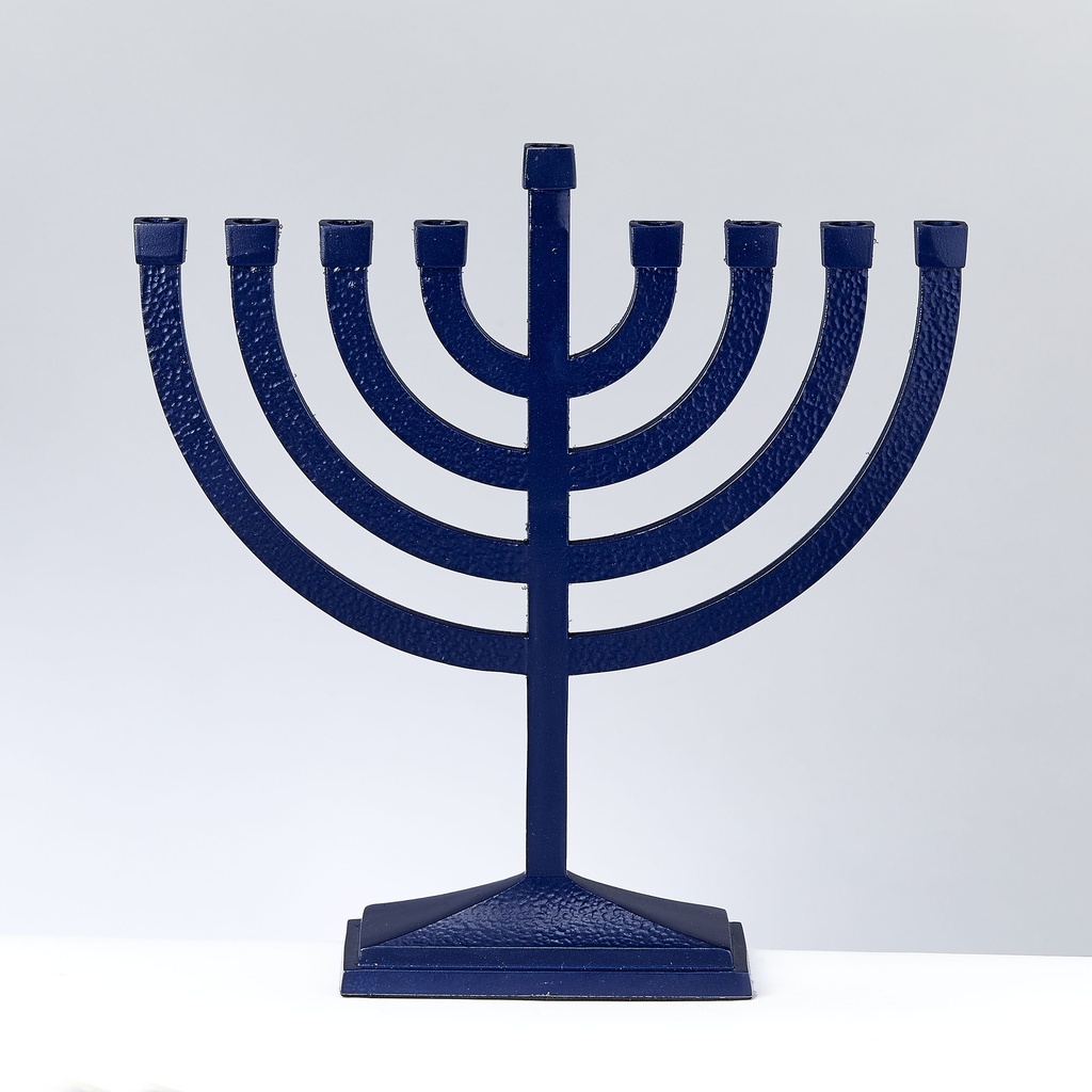 Traditional Hammered Menorah - Navy Matte Finish