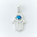 3/4" Sterling Hamsa Pendant with Blue Stone